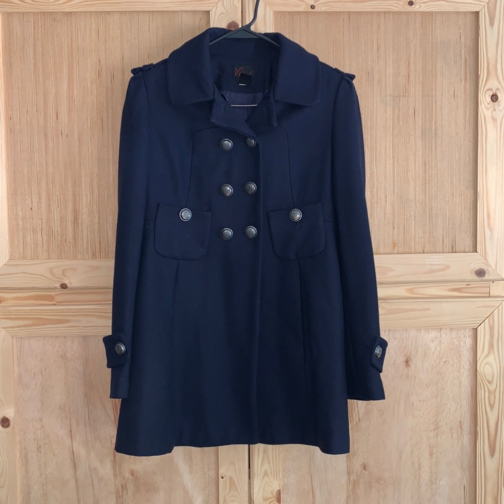 Via Navy blue wool blend vintage style double breasted classic pea coat size M